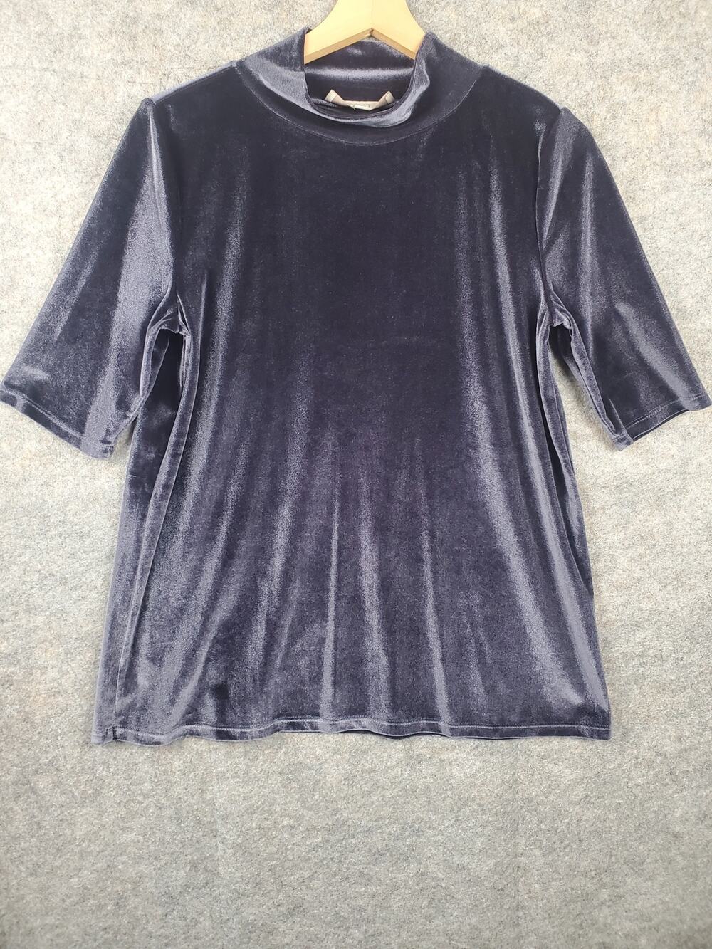 Women's Loft Small Midnight Purple Short Sleeve Mock Turtleneck Velvet Blouse